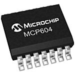 Amplificadores operacionales MCP604T-I/SL Baja Potencia, 2,7 → 6,0 V. 2.8MHZ SOIC, 14 pines, Salida Raíl a Raíl
